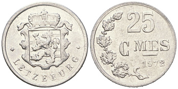 Люксембург 25 сантимов 1972 Герцог Жан (1964-1999) KM 45a алюминий aUNC 4154-114