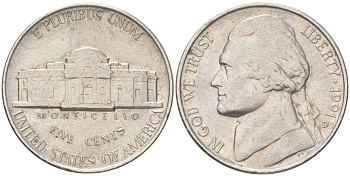 США 5 центов 1991 D, Джефферсон KM A192 медно-никель 4611-215