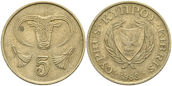 Кипр 5 центов 1988 KM 55.2 никель латунь 4141-936