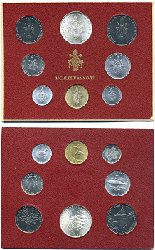 Ватикан набор из 8 монет 1974 1, 2, 5, 10, 20, 50, 100, 500 лир, в оригинальном буклете KM MS78 серебро UNC 3-4-3-14