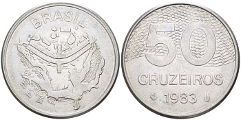 Бразилия 50 крузейро 1983 карта города Бразилиа KM 594.1 нержавеющая сталь 215-734