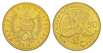 Гватемала 50 сентаво 2012 KM 283a сталь плакированная латунью UNC 4642-827