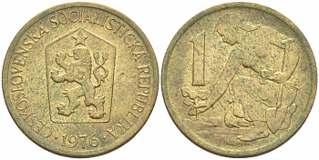 ЧЕХОСЛОВАКИЯ 1 КРОНА 1975 ЖЕНЩИНА САЖАЕТ ЛИПОВОЕ ДЕРЕВО KM 50 алюминиевая бронза 186-213