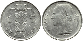 Бельгия 1 франк 1976 Belgie, Бодуэн I (1951-1993) KM 143.1 медно-никель 4379-236