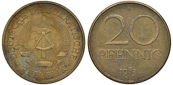 ГДР 20 пфеннигов 1983 A KM 11 латунь 62-1116