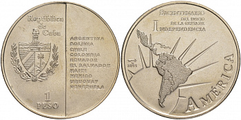 Куба 1 песо 2011 200 лет независимости Южной Америки KM 955 медно-никель UNC 00-00