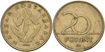 Венгрия 20 форинтов 1994 венгерский ирис KM 696 никель-латунь 4364-2325