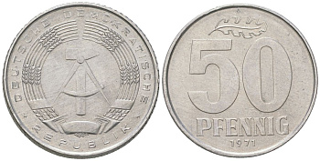 ГДР 50 пфеннигов 1971 A KM 12.2 алюминий aUNC 4575-333