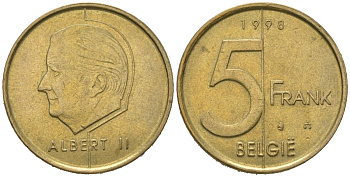 Бельгия 5 франков 1998 Belgie, Бодуэн I (1951-1993) KM 190 алюминиевая бронза 4620-532