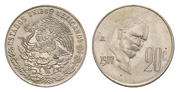 Мексика 20 сентаво 1977 Франциско Индалеси KM 442 медно-никель 4644-646