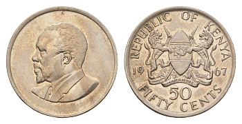 Кения 50 центов 1967 Джомо Кениата KM 4 медно-никель UNC 54-941