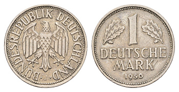 ФРГ 1 марка 1950 J KM 110, J. 385 медно-никель 186-1154