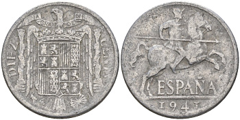 Испания 10 сентимо 1941 Франсиско Франко (1939 - 1975) KM 766 алюминий 4155-222