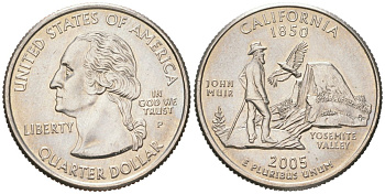 США 25 центов = квотер = 1/4 доллара 2005 P, квотер штата Калифорния KM 370 медь плакированная медно-никелем UNC 183-322