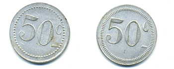 ФРАНЦИЯ 50 САНТИМОВ НАЧАЛО XX ВЕКА d 24 мм, вес около 1,0 гр., платежный жетон алюминий 89-755