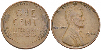 США 1 ЦЕНТ 1942 ЛИНКОЛЬН KM 132 бронза 3309-135