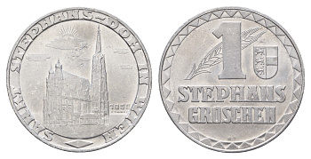 Австрия 1 cтефангрош (Stephansgroschen) 1950 герб - Нижняя Австрия, Собор Святого Стефана в Вене, диаметр 27 мм, вес 2,48 гр алюминий UNC 4679-513