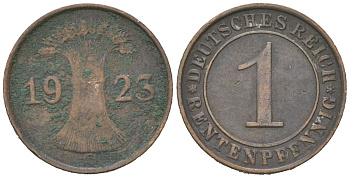 Германия 1 рентенпфенниг 1923 KM 30 бронза 4617-349
