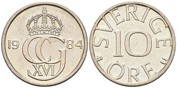 Швеция 10 эре 1984 Карл XVI Густав (1973- ) KM 850 медно-никель UNC 4585-441