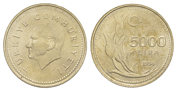 Турция 5000 лир 1994 Кемаль Ататюрк KM 1025 медь цинк никель UNC 4648-855
