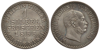 ПРУССИЯ 1 ГРОШ 1866 A KM 485 серебро 1522-921