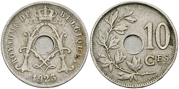 БЕЛЬГИЯ 10 САНТИМОВ 1923 BELGIQUE KM 85.1 медно-никель 540-251