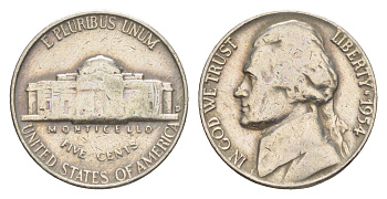 США 5 центов 1954 Томас Джефферсон KM A192 медно-никель 4379-956