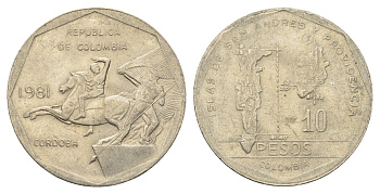 Колумбия 10 песо 1981 KM 270 медь цинк никель 4663-444