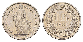 Швейцария 1 франк 1981 KM 24a медно-никель 186-737