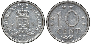 Нидерландские Антилы 10 центов 1971 Юлиана (1948-1980) KM 10 никель 4609-1046