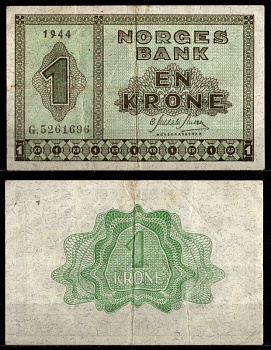Норвегия 1 крона 1944 Pick 15 a бумага 2198-3-3-1