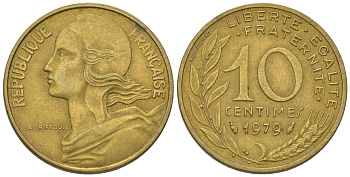 Франция 10 сантимов 1979 тип Marianne KM 929 медь алюминий никель 3458-1113