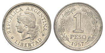 Аргентина 1 песо 1957 KM 57 сталь плакированная никелем 4663-835