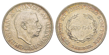 Дания 2 кроны 1945 75 лет со дня рождения Короля Кристиана X KM 836 серебро 413-3043