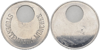 Германия жетон ND работающий студент Мюнхена (STUDENTENWERK MUNCHEN), диаметр 50,5 мм., с отверстием алюминий 1090-4-22