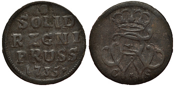 ПРУССИЯ 1 ШИЛЛИНГ 1735 CS, ФРИДРИХ ВИЛЬГЕЛЬМ I (1713-1740), ВЕС 0,62 ГР. KM 212 серебро 1516-441