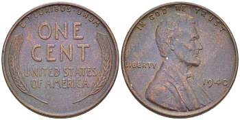 США 1 ЦЕНТ 1940 ЛИНКОЛЬН KM 132 бронза 3309-1247
