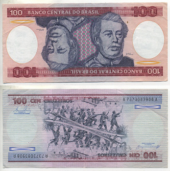 БРАЗИЛИЯ 100 КРУЗЕЙРО 1984 ПОДПИСЬ 21, ГЕОРЦОГ КАКСИАС Pick 198b бумага 7484-57-3
