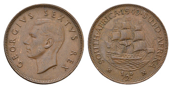 ЮАР 1/2 пенни 1949 Георг VI (1936-1952) KM 33.1 бронза 4678-257