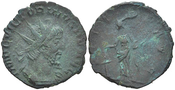 Римская Империя, императоры в Галлии антониниан 269 - 271 Викторин, IMP C VICTORINVS P F AVG, бюст императора / PIETAS AVG, Пиетата, персонификация Благочестия, Колония Агриппины (Кельн) RIC 57 биллон 1073-20-37