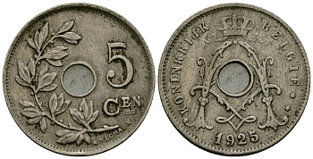 Бельгия 5 сантимов 1925 Belgie KM 67 медно-никель 4173-312