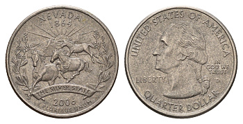 США 25 центов = квотер = 1/4 доллара 2006 D, серия штаты США, Невада KM 382 медь плакированная медно-никелем 4637-843