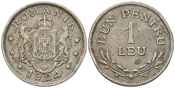 Румыния 1 лей 1924 Фердинанд I (1914-1927) KM 46 медно-никель 4617-965