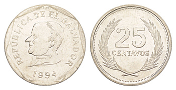 Сальвадор 25 сентаво 1994 KM 157b сталь плакированная никелем UNC 4642-755