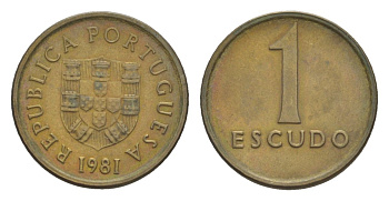 Португалия 1 эскудо 1981 KM 614 никель латунь aUNC 4632-326