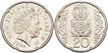 Новая Зеландия 20 центов 2006 Елизавета II (1952-2022), идол Пукаки KM 118а никелированная сталь 4579-1144