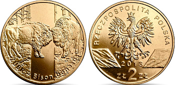 Польша 2 злотых 2013 MW, серия сохраним природу, зубр KM 878 нордик UNC 4676-1036