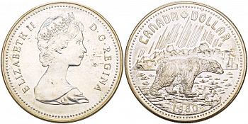 Канада 1 доллар 1980 Арктические территории, полярный медведь KM 128 серебро UNC 1087-6-35