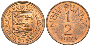 Гернси 1/2 пенни 1971 Елизавета II (1952-2022), герб KM 20 бронза UNC 4611-565