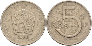 Чехословакия 5 крон 1966 KM 60 медно-никель 4156-154